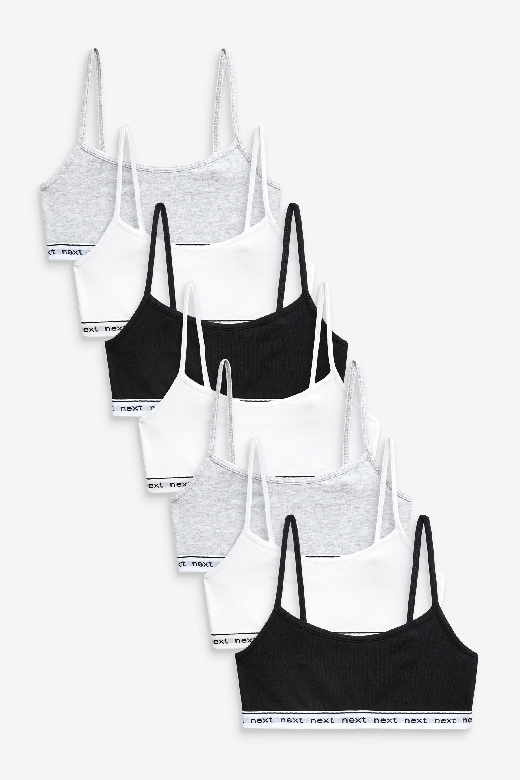 Black Grey White 7 Pack Strappy Crop Tops 5 16yrs