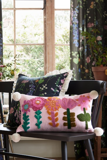 Lucy Tiffney Pink Tufted Floral Cushion