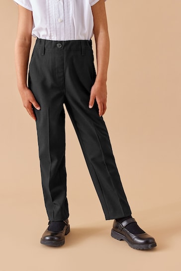 Black Pull-On Waist Plain Front School Trousers (3-17yrs)