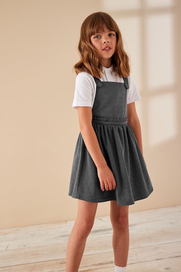 Grey Jersey Stretch Frill Detail School Pinafore (3-14yrs)