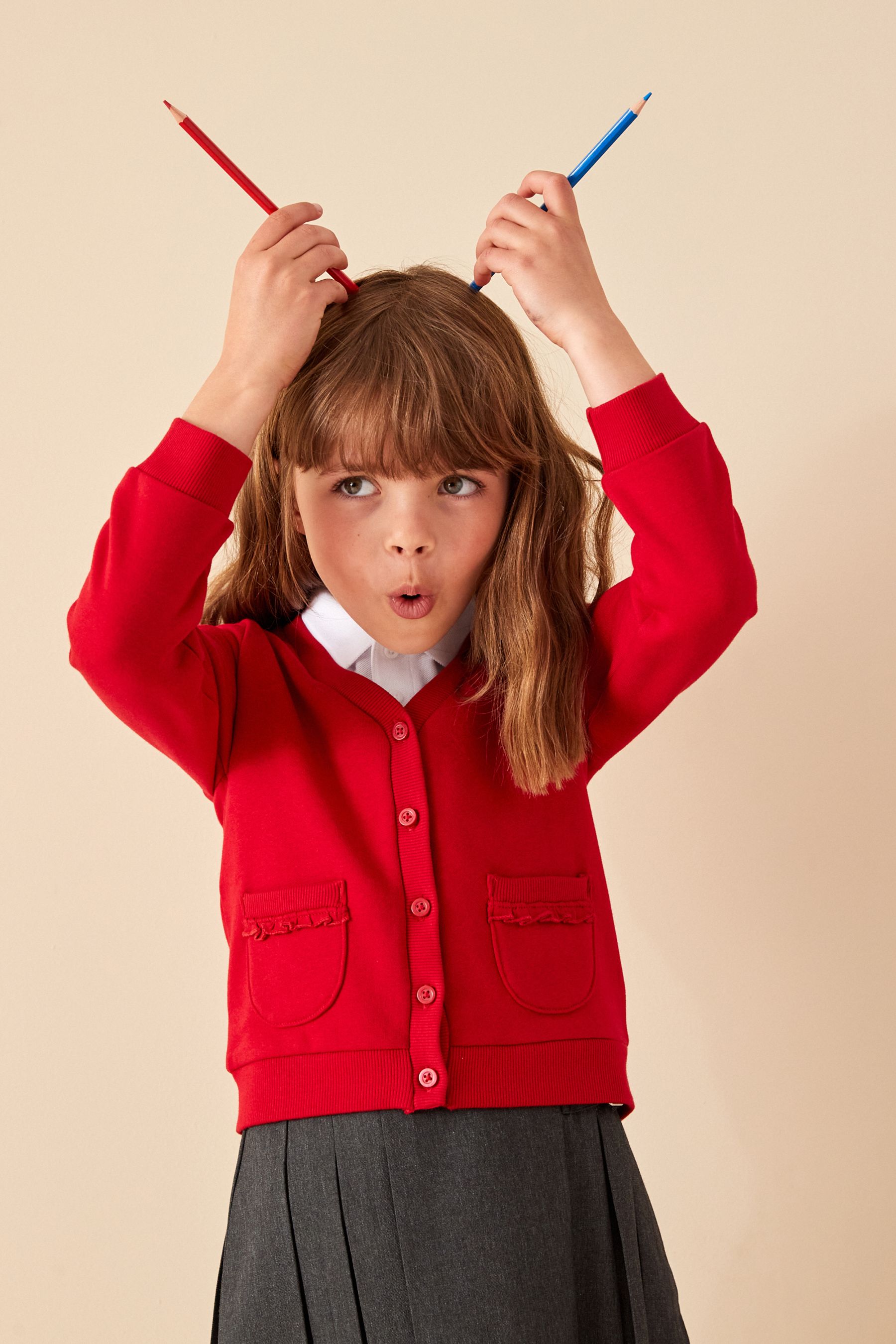 Buy Red Cotton Rich Frill Pocket Jersey School Cardigan 3 16yrs