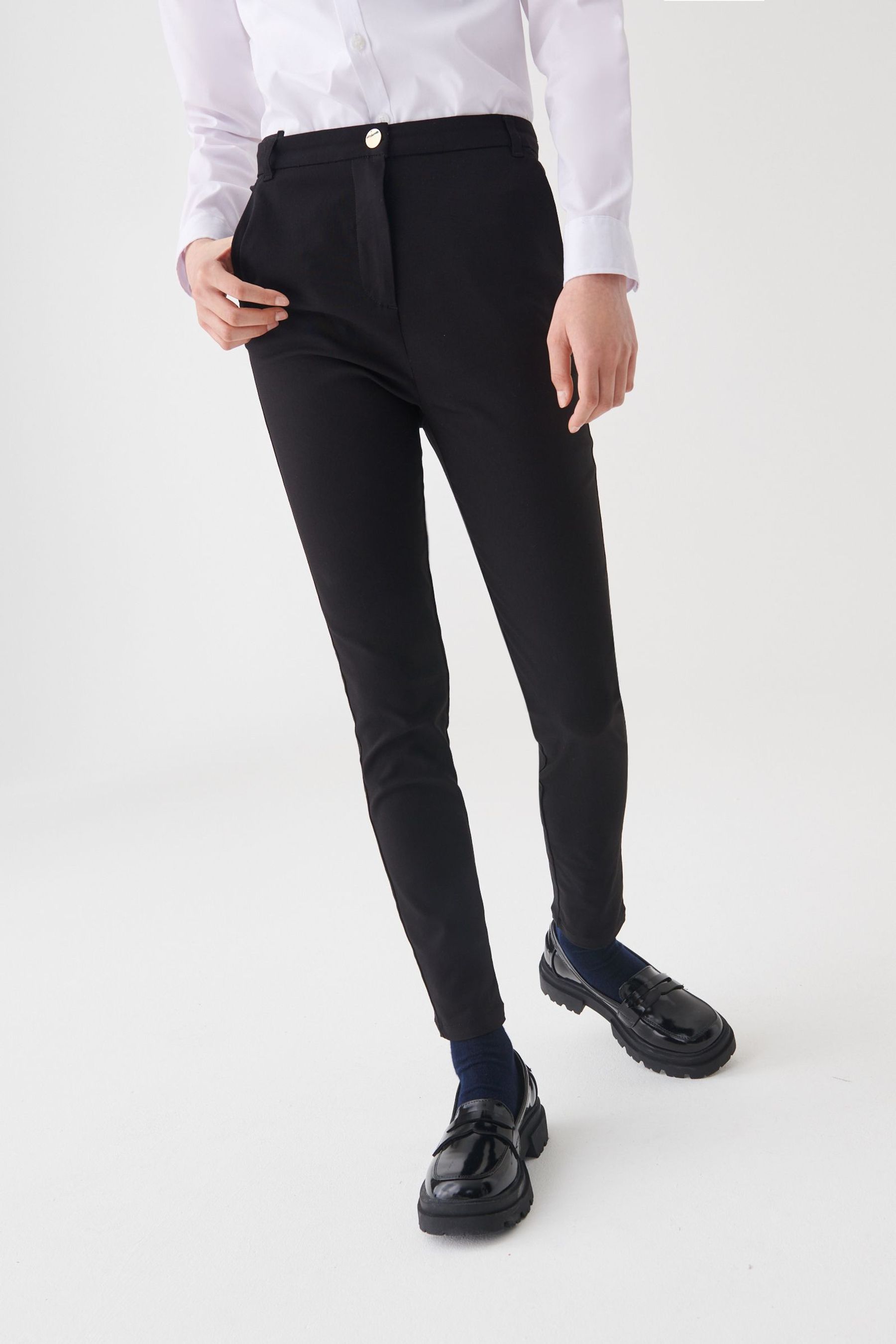 Buy Black Senior Gold Snap High Waisted Skinny Stretch Trousers 9