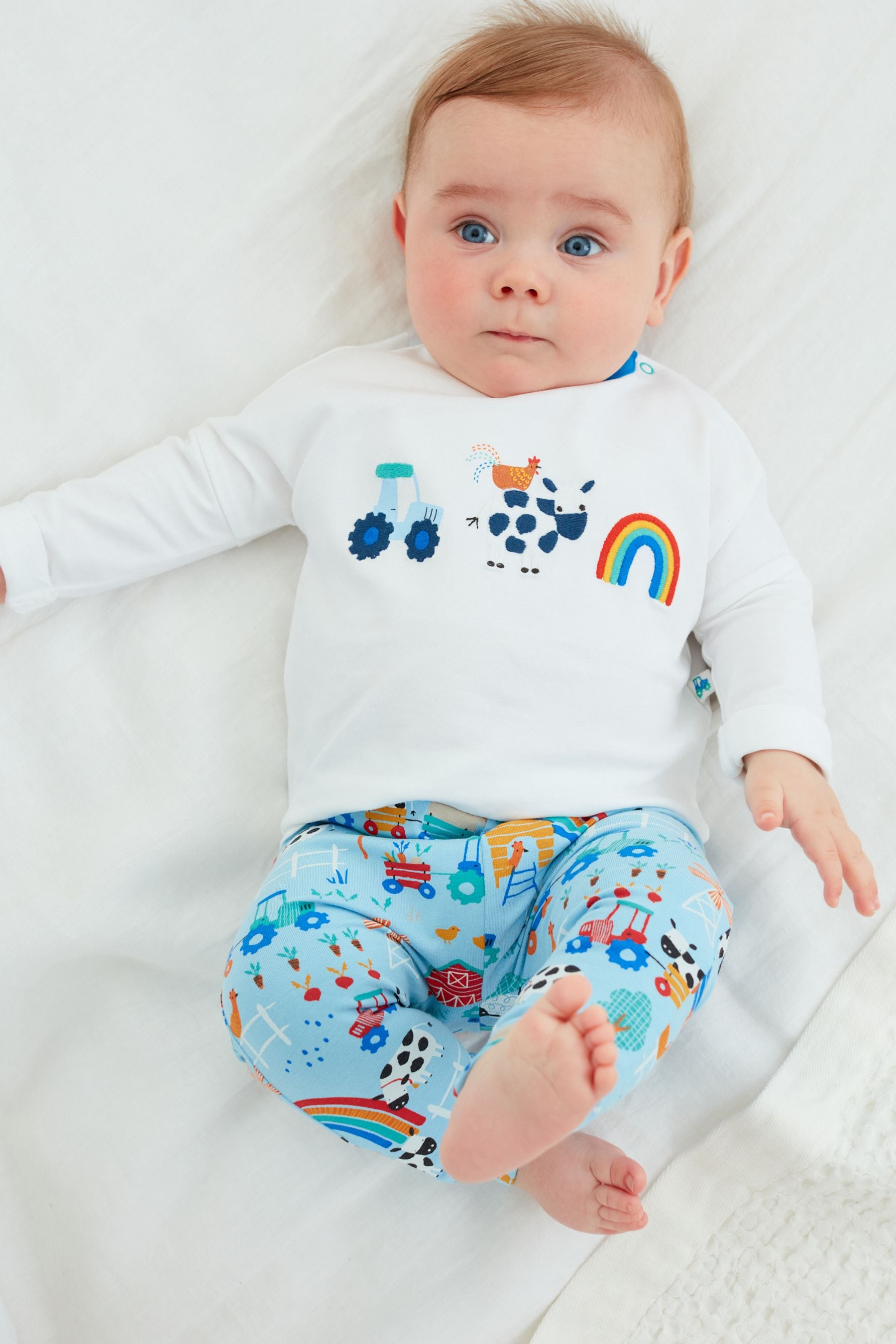 Buy White and Blue Farm Baby TShirt And Leggings 2 Piece Set from Next