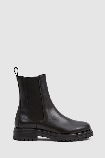 Reiss Black Thea Boots Leather Pull On Chelsea Boots