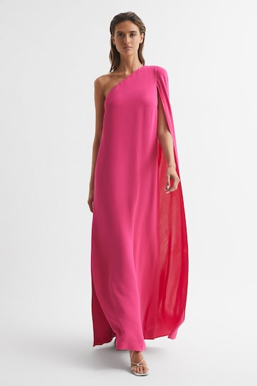 Reiss Pink Nina Cape One Shoulder Maxi robes Dress
