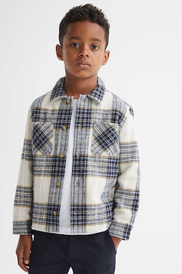 Buy Reiss Blue/Ecru Method Junior Large Check Twill Overshirt from the ...