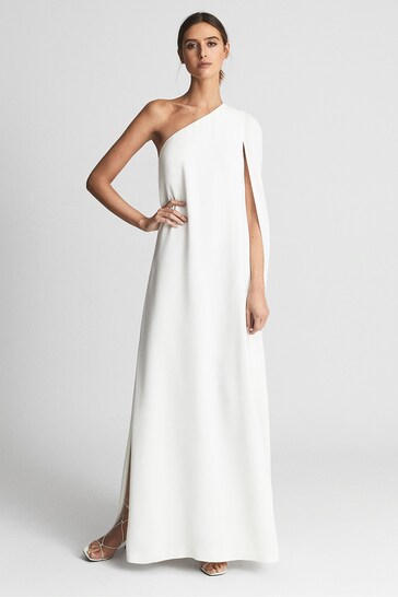 Reiss White Nina Cape One Shoulder Maxi Dress