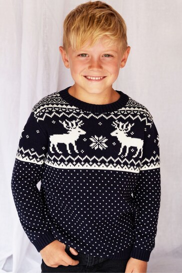 The Little Tailor Childrens Christmas Reindeer Fairisle Jumper