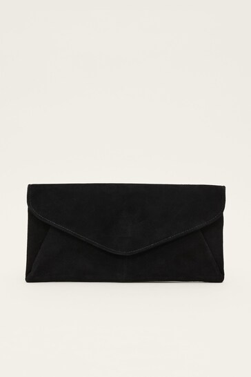 Phase Eight Wendie Black Suede Envelope Clutch Bag