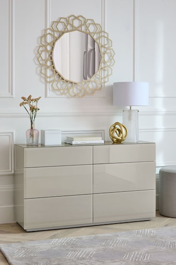 Dark Natural Sloane Glass 6 Drawer Collection Luxe Chest of Drawers