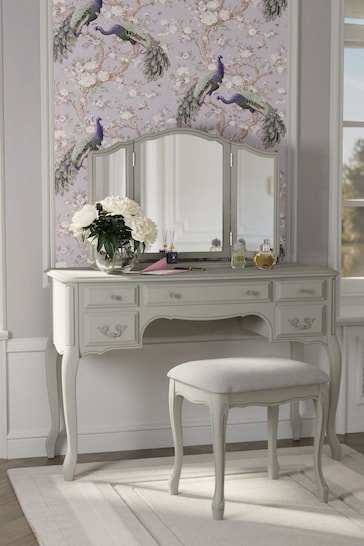 Laura Ashley Dove Grey Provencale 5 Drawer Dressing Table And Stool Set