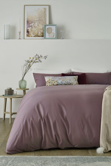Purple Elderberry Cotton Rich Plain Duvet Cover and Pillowcase Set