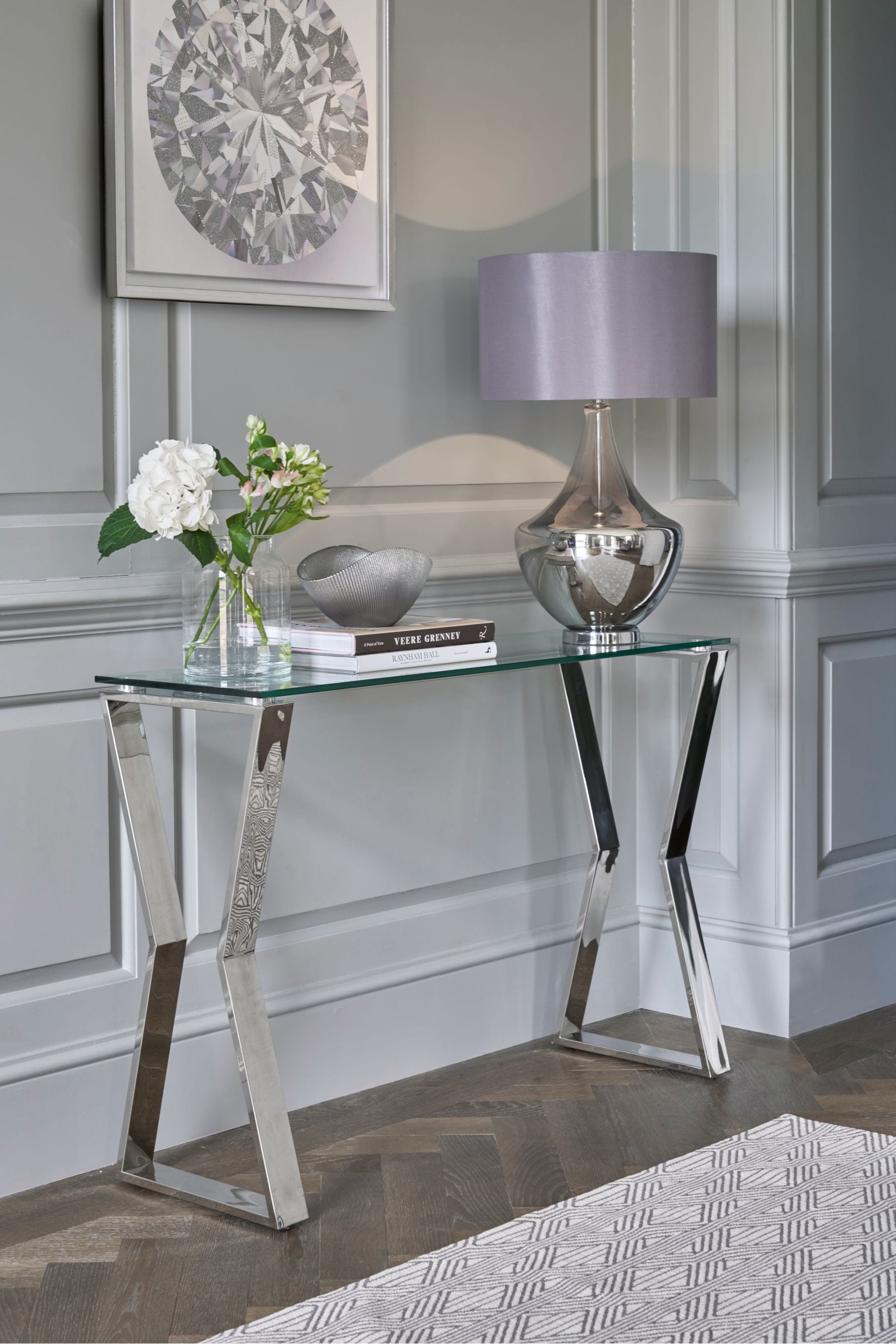 Chrome glass outlet console table