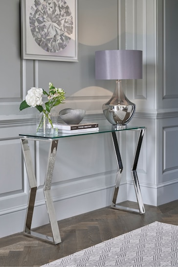 Chrome Claro Metal and Glass Console