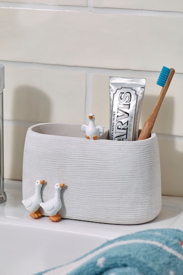 White Geese Toothbrush Tidy