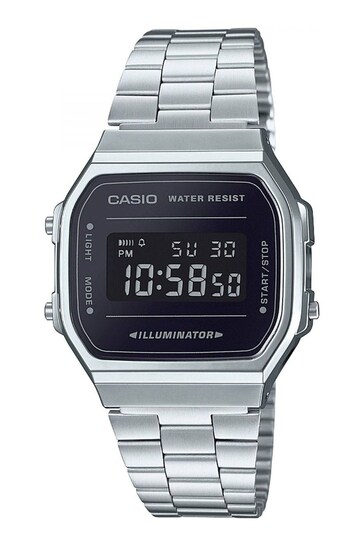 Casio 'Retro' Silver and Black Stainless Steel Quartz Chronograph Watch