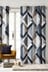 Navy Blue Overscale Marble Effect Geo Blackout Eyelet Curtains