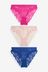 Cobalt Blue/Bright Pink/Blush Pink High Leg Lace Knickers 3 Pack