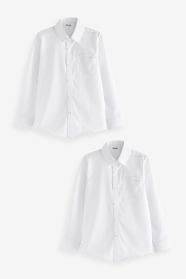 Clarks White Long Sleeve Boys School Shirts 2 Pack