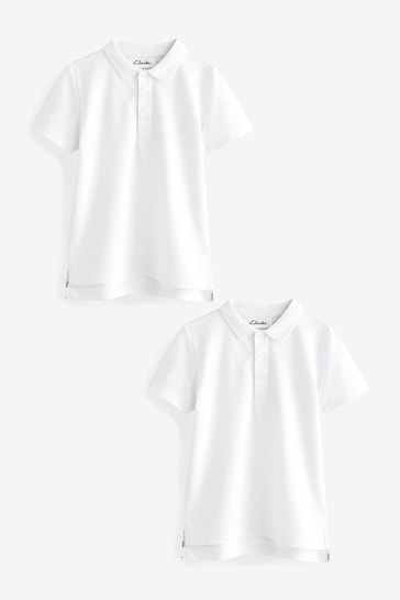 Clarks White School Short Sleeve Boys Polo Shirts 2 Pack