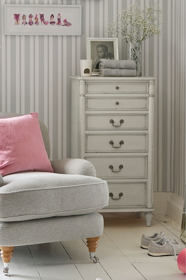 Laura Ashley Dove Grey Clifton 6 Drawer Tall Chest