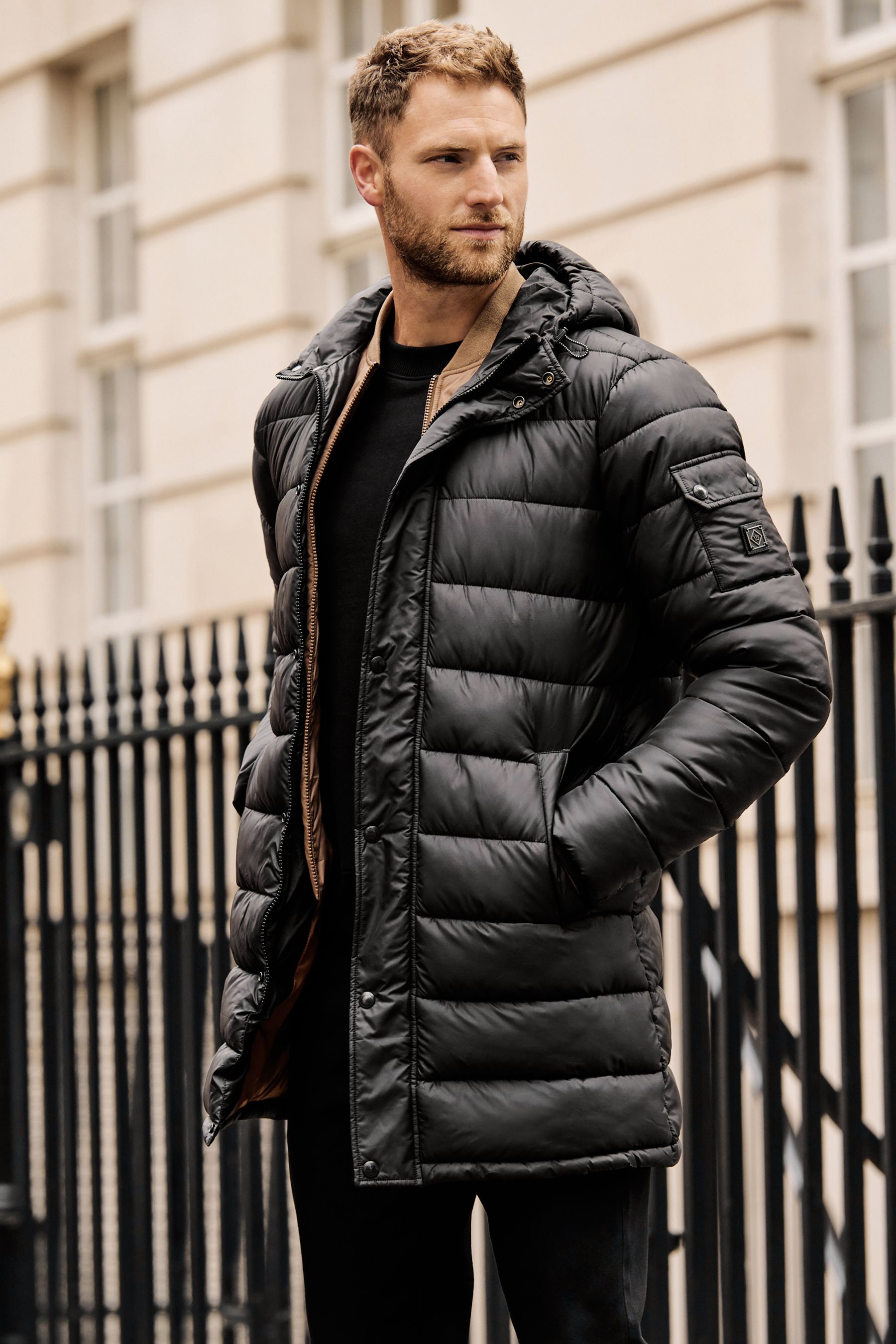 Mens black longline coat store