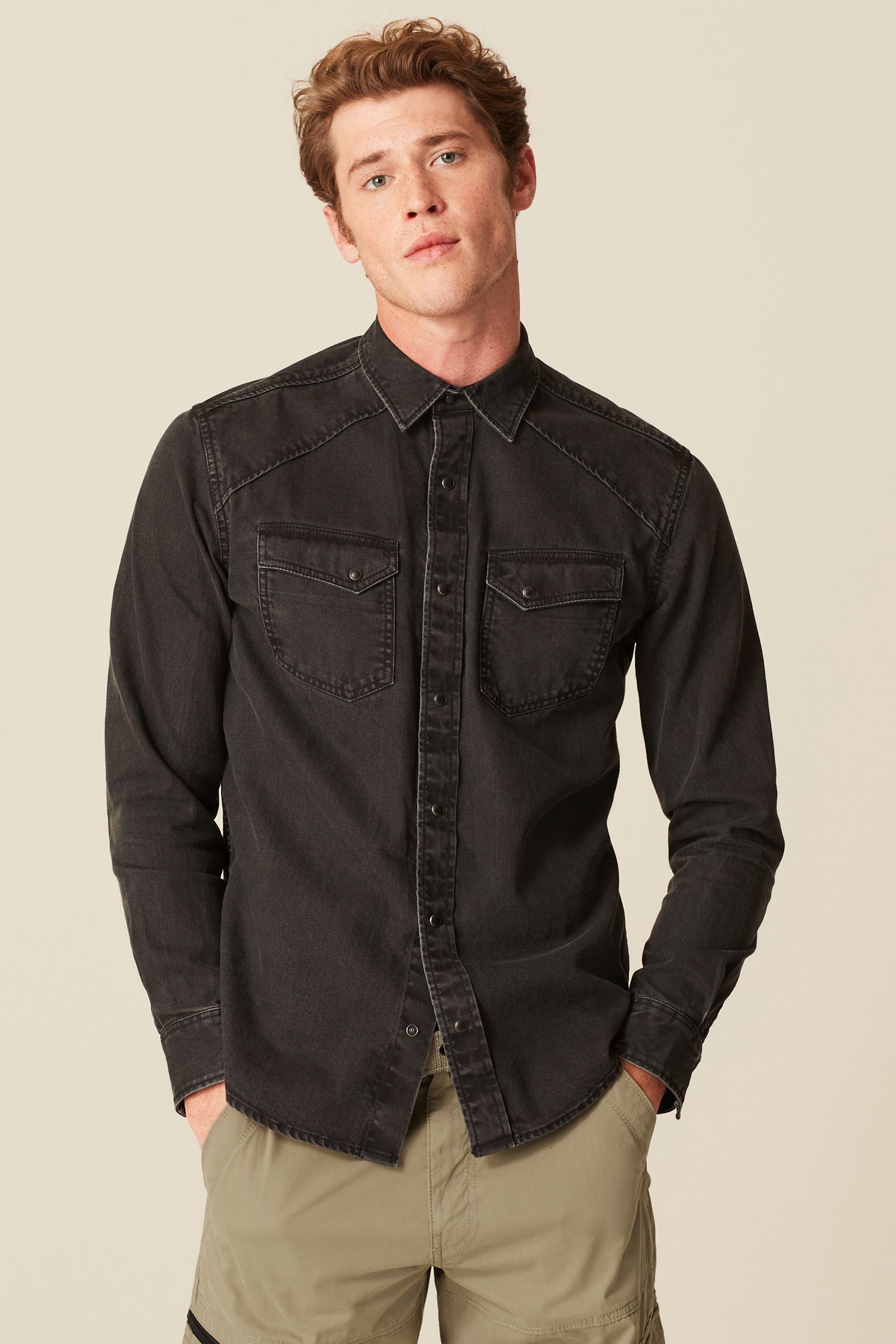 Black denim shop shirt mens