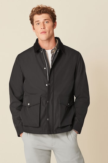 Black Shower Resistant Corduroy Collar Jacket