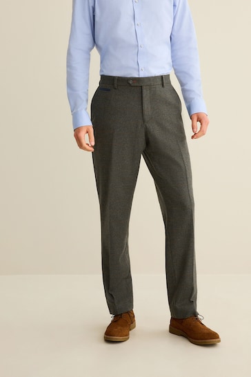 Green Regular Fit Trimmed Check Suit: Trousers