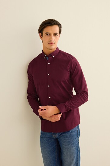 Berry Red Stretch Oxford Long Sleeve Shirt