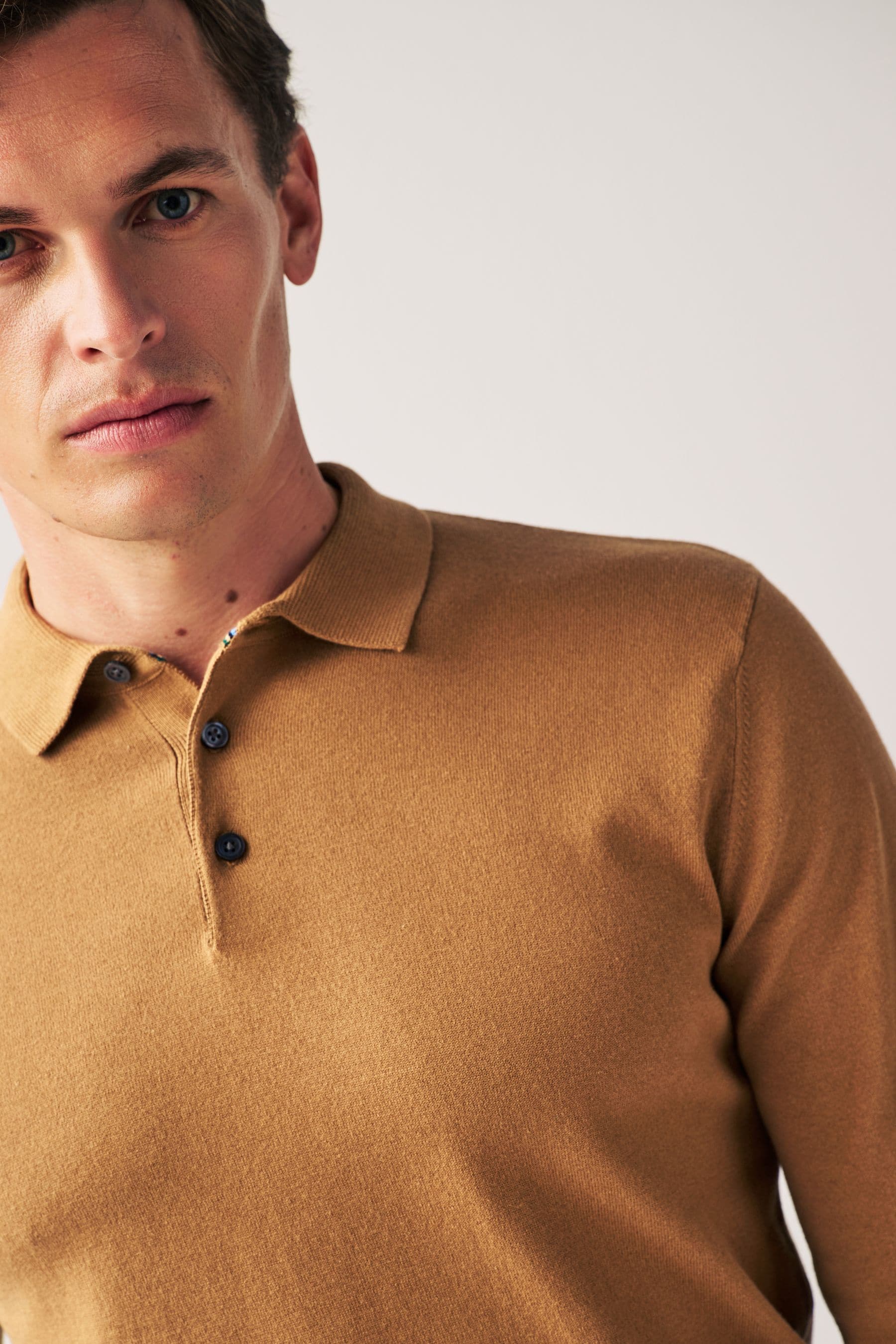 Mens brown long sales sleeve polo shirts