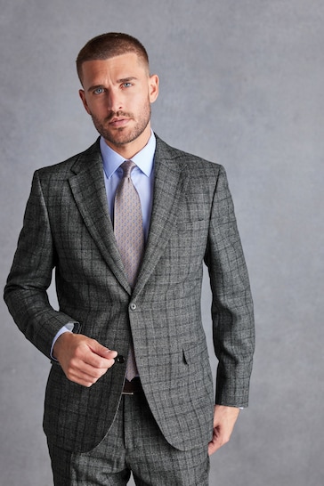 Grey Slim Fit Signature Check Suit: Jacket