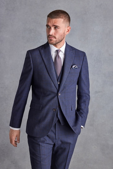 Buy Navy Signature Italian Fabric Check Suit: Jacket from the Next UK ...