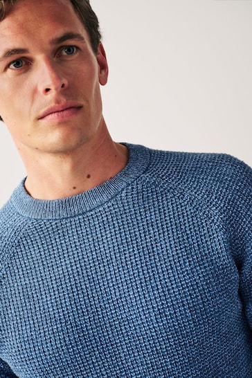 Blue Regular Knitted Textured Jumper