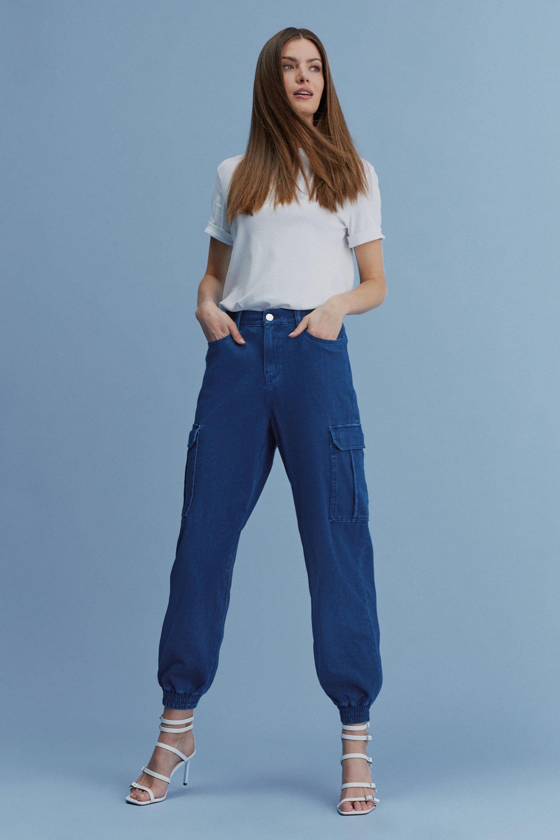 Navy blue top cargo joggers womens