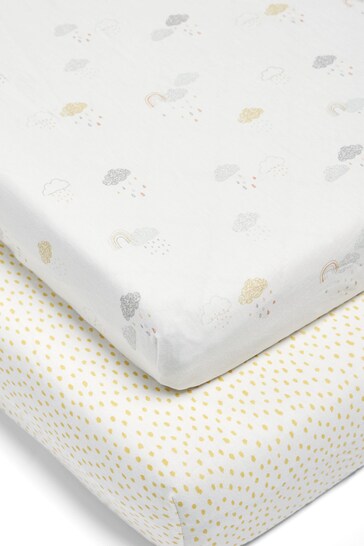 Mamas & Papas x Laura Ashley 2 Pack Cloud Grey Gingham Fitted Cot Bed Sheets