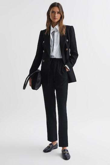 Reiss Black Hailey Petite Tapered Pull On Trousers