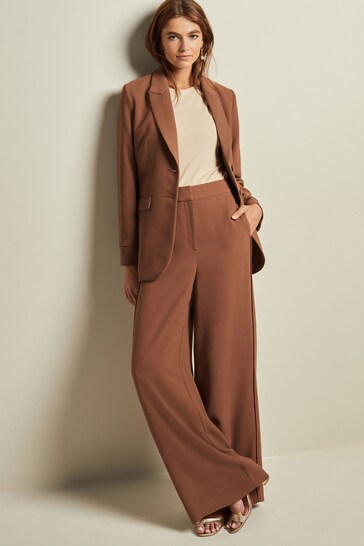 Copper Brown Tailored Crepe Super Wide Trousers
