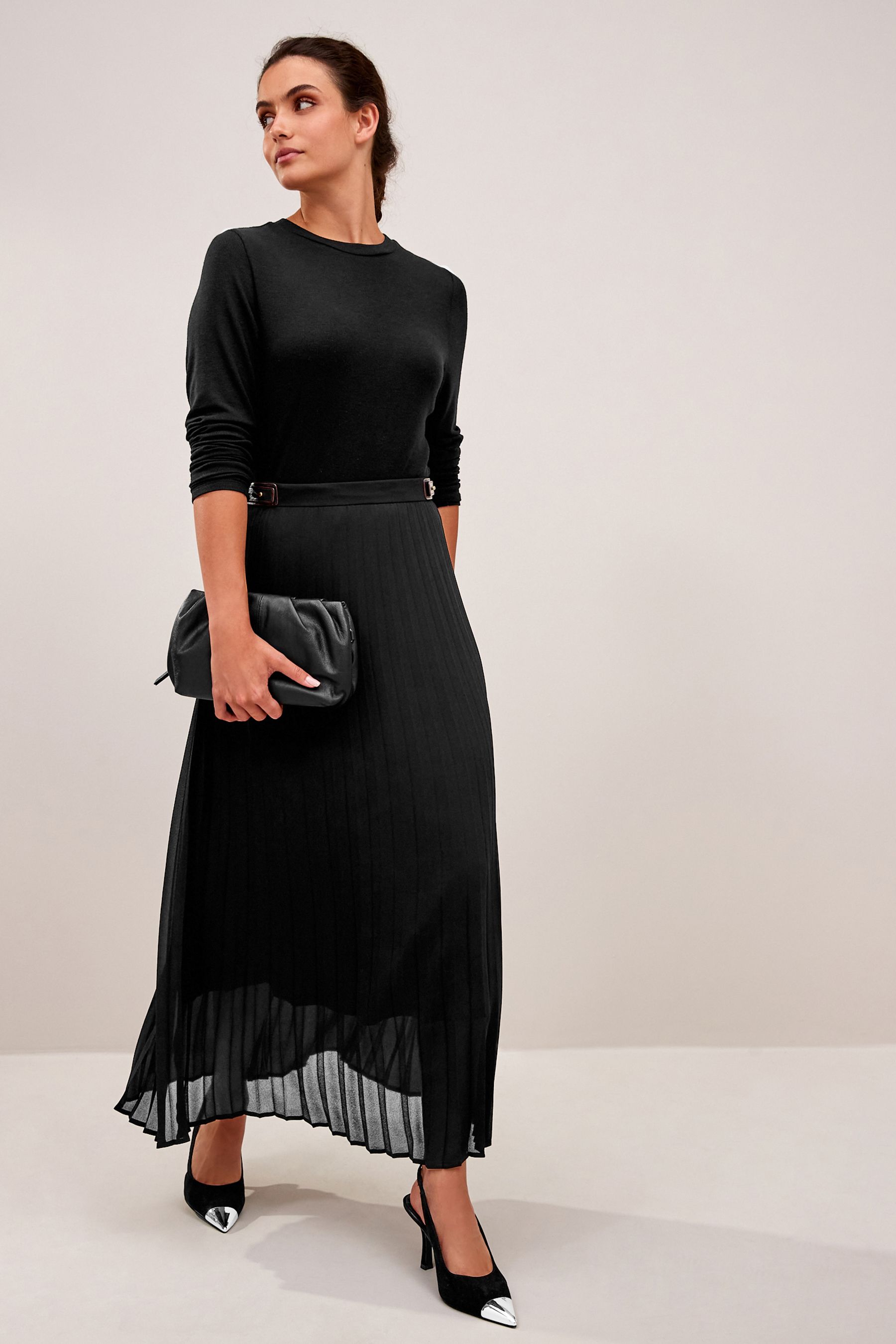 Buy Black Midi Pleated Skirt from Next Israel