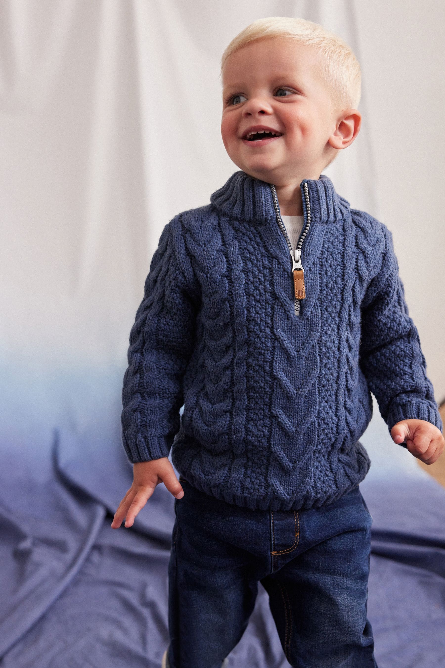 Buy Blue Zip Neck Chunky Cable Jumper (3mths-7yrs) from the Next UK ...