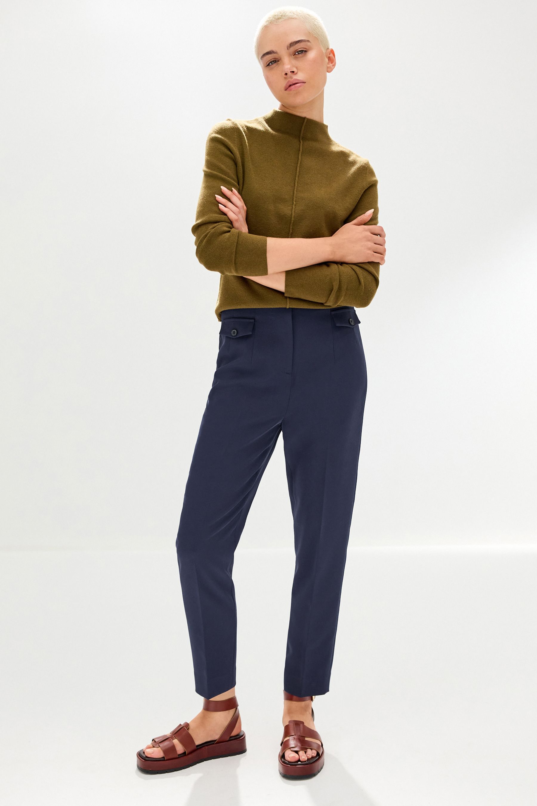 Buy Navy Tailored Button Detail Taper Trousers from Next Ireland