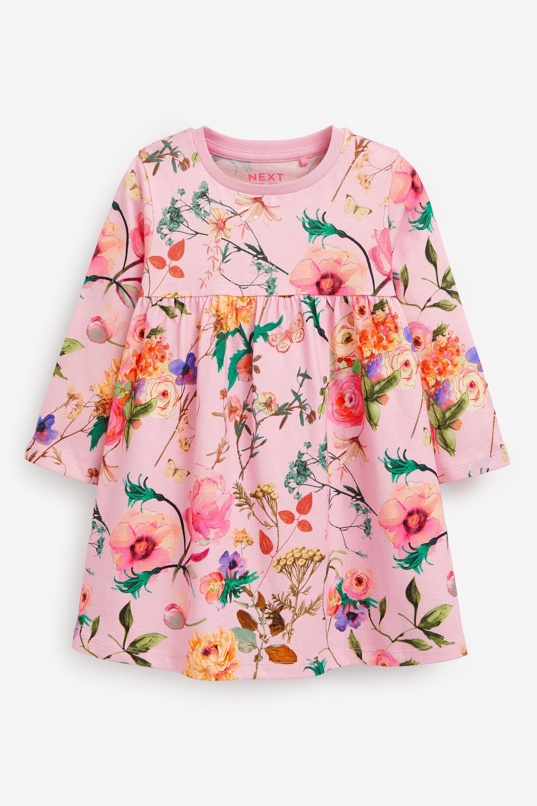 Buy Pink Floral Long Sleeve Jersey Dress (3mths-7yrs) from Next USA