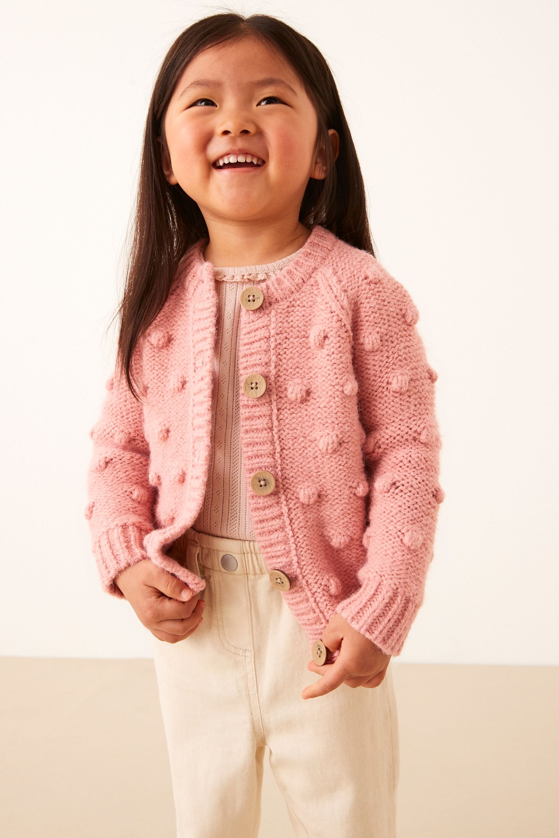 Pink Chunky Knit Bobble Cardigan 3mths 10yrs