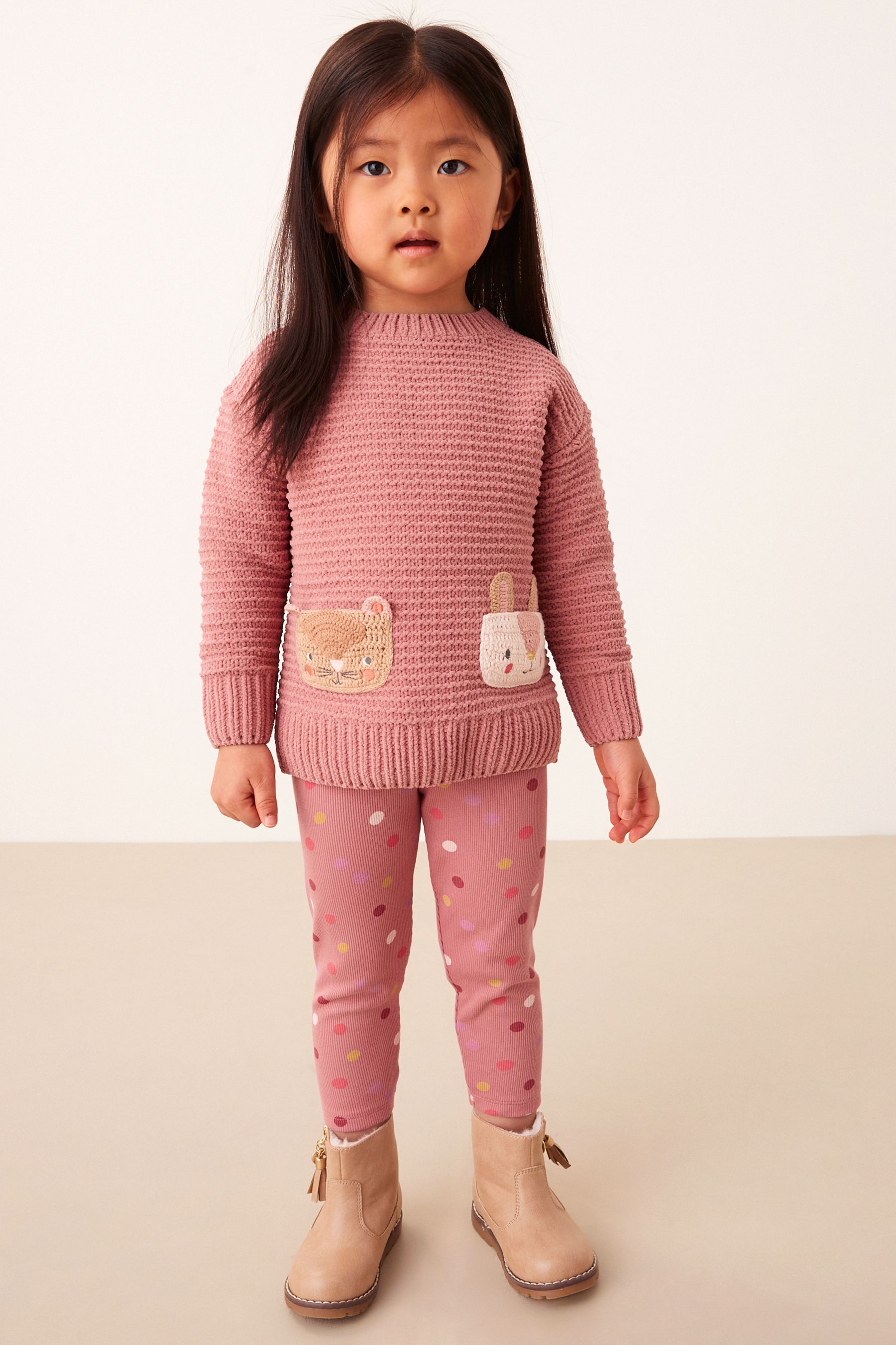 Pink sweater store and leggings set
