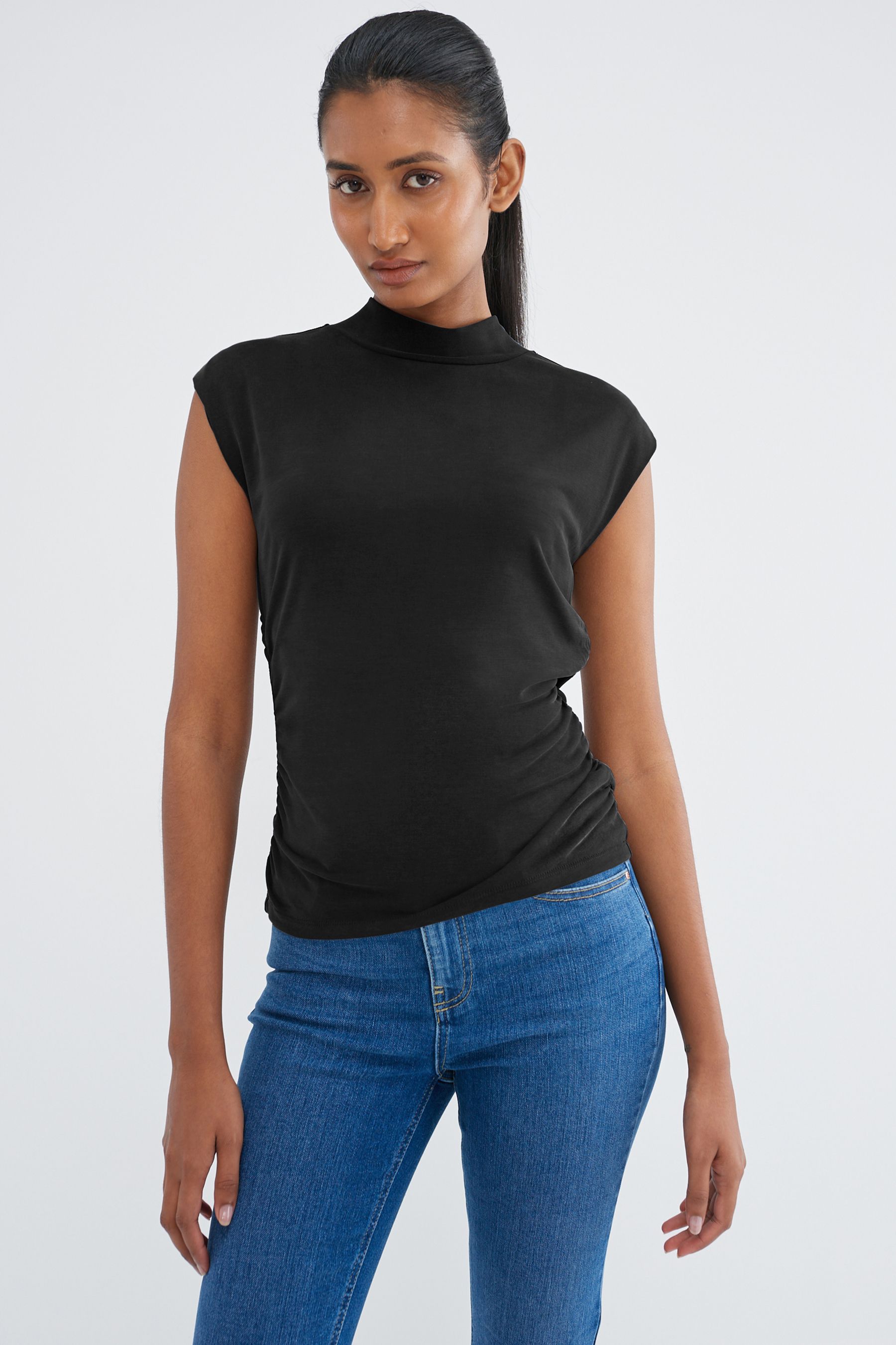 High neck black top sleeveless sale