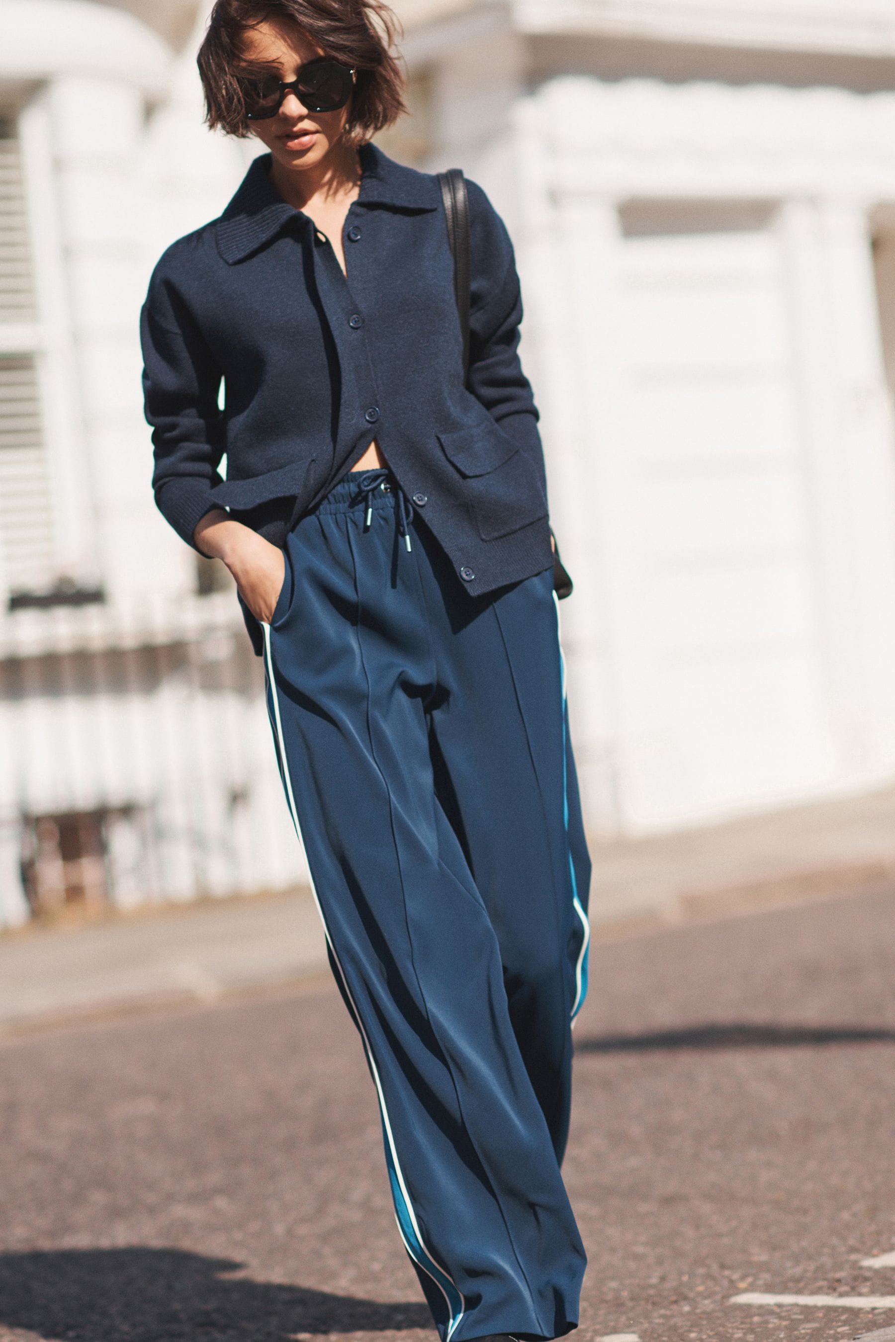 Side stripe wide leg sales pants