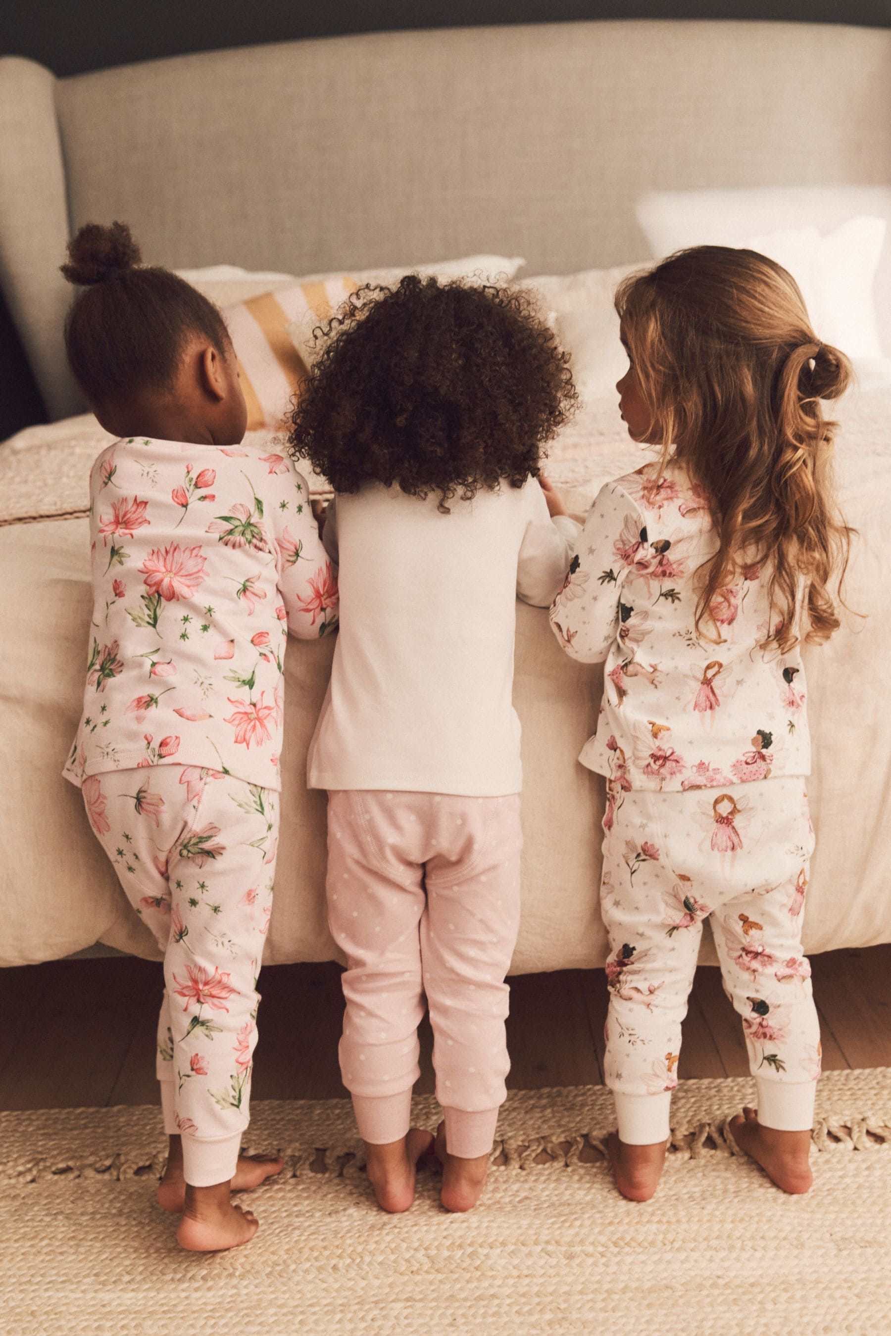 Pink Ecru White Fairy 3 Pack Long Sleeve Printed Pyjamas 9mths 12yrs