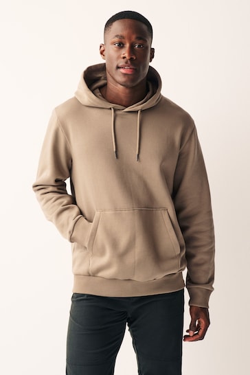 Stone Natural Regular Fit Jersey Cotton Rich Overhead Hoodie