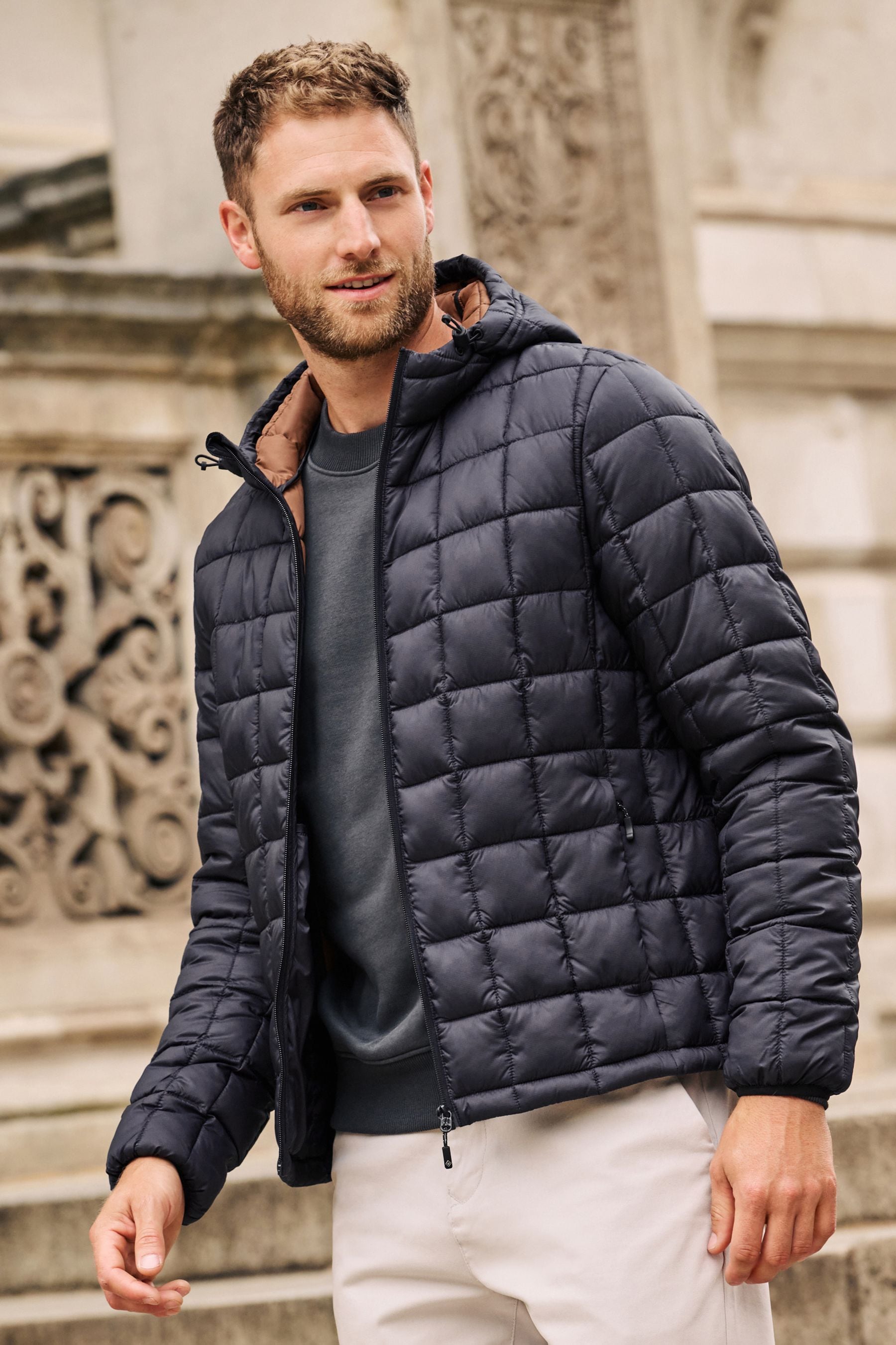 Buy Navy Blue Shower Resistant Lightweight Square Quilted Jacket