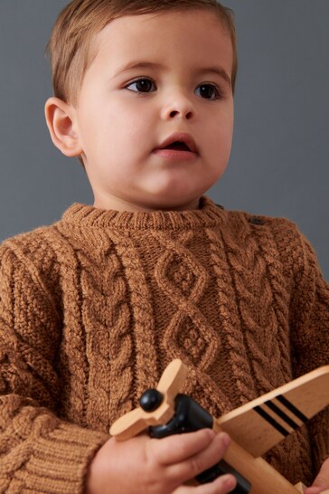 Brown Cable Crew Jumper (3mths-7yrs)